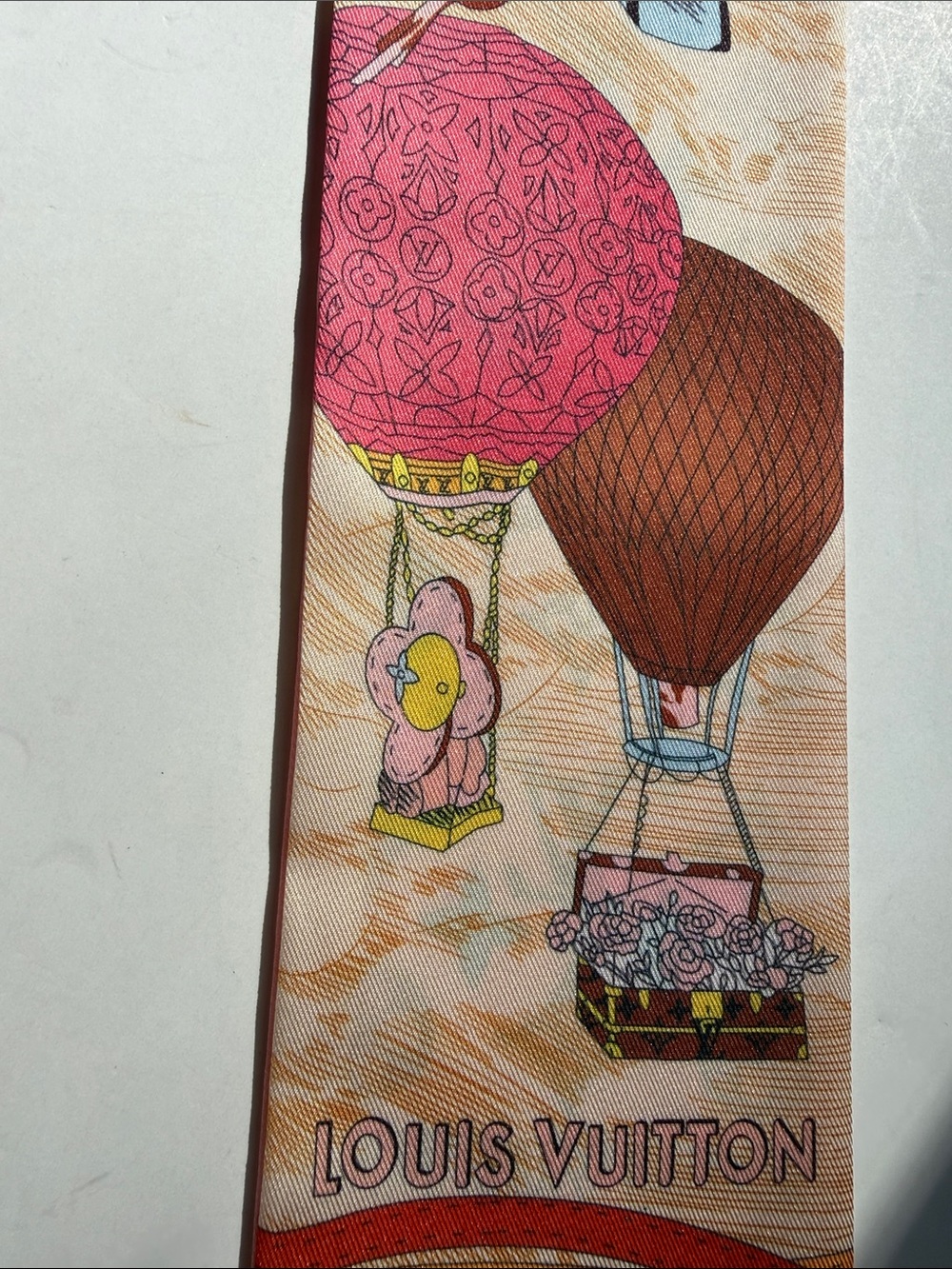 Pink and Brown Hot Air Balloon Silk Scarf Accent - Picture 8 of 12